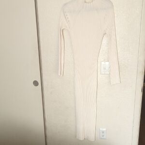 Elegant Cream Ribbed Knit Dress Sz M